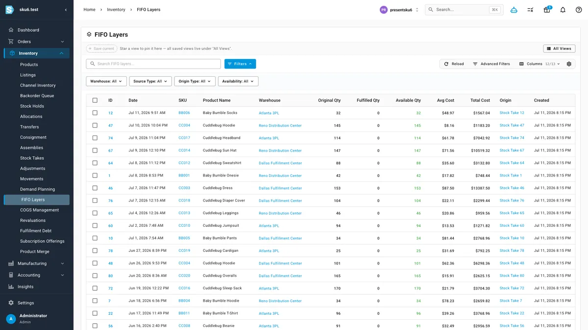 Accurate accounting done automatically — the real SKU.io interface