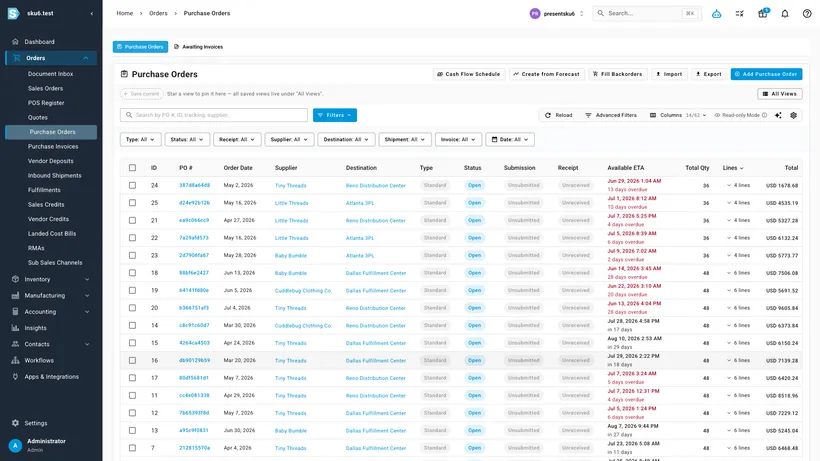 Purchase orders from demand planning