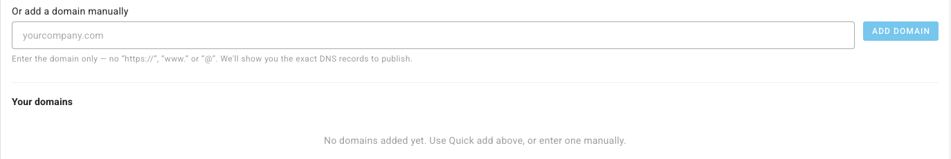 Adding a domain by hand on the Sender Domains page