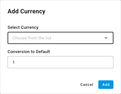 The Add Currency dialog