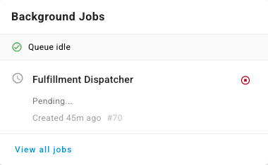 The Background Jobs tray with one pending job and the queue status