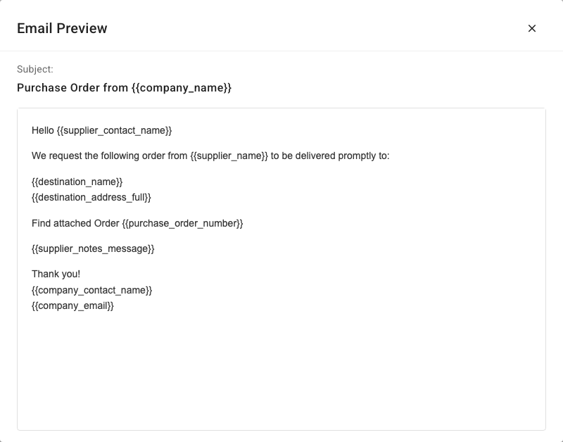 The Email Preview, showing the subject and body