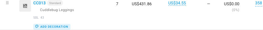 The Add decoration button under a sales order line