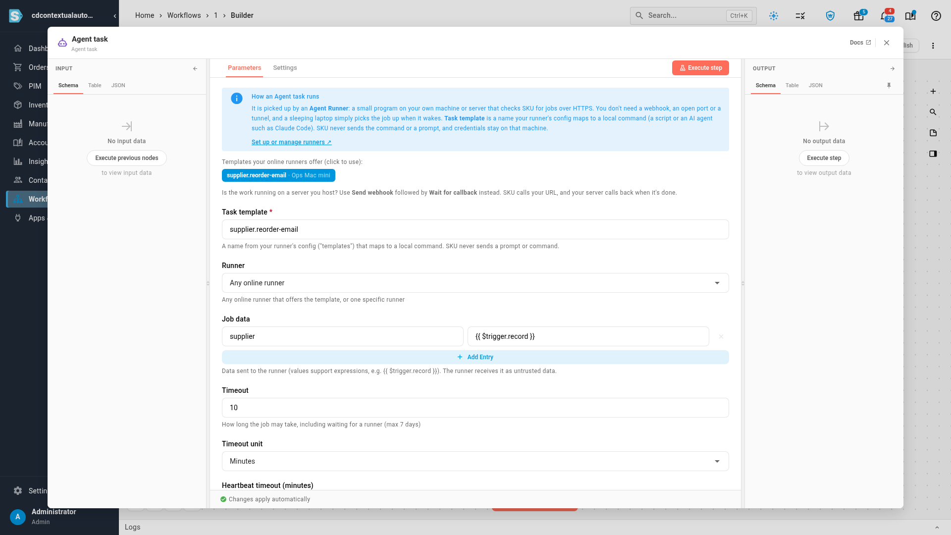 The Agent task step with the runner explanation and the templates the online runner offers