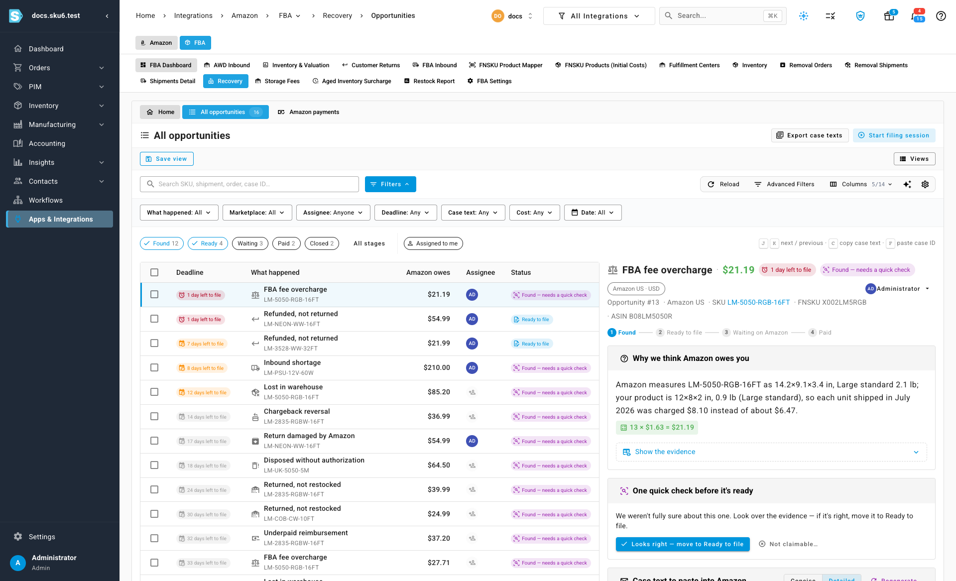 All opportunities, with the list and the detail pane