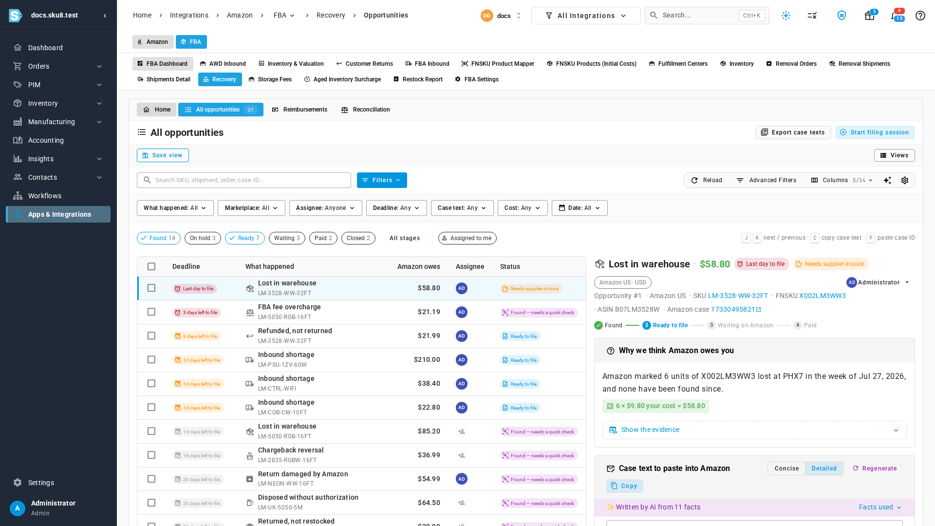 All opportunities, with the list and the detail pane