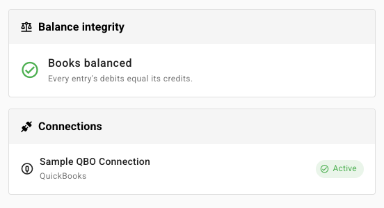 The Balance integrity and Connections cards