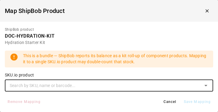 The mapping dialog's warning for a bundle