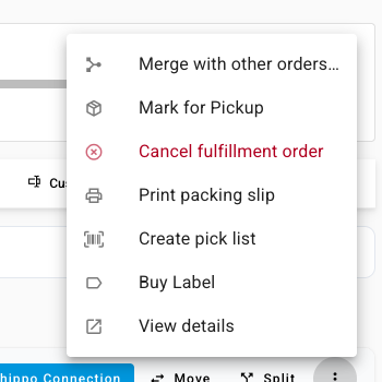 Buy Label in the fulfillment order's menu