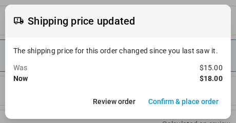 The Shipping price updated confirmation