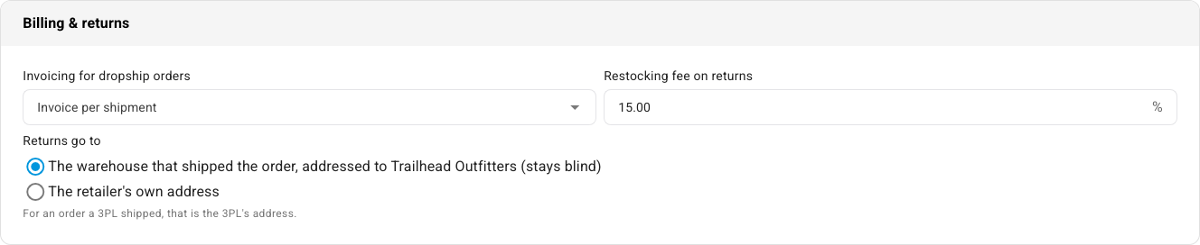 The Billing & returns card