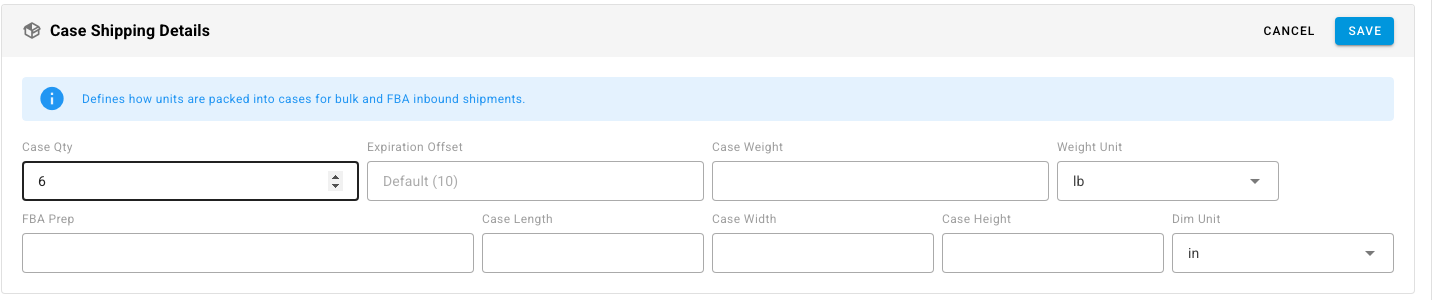 Setting Case Qty on the product's Case Shipping Details