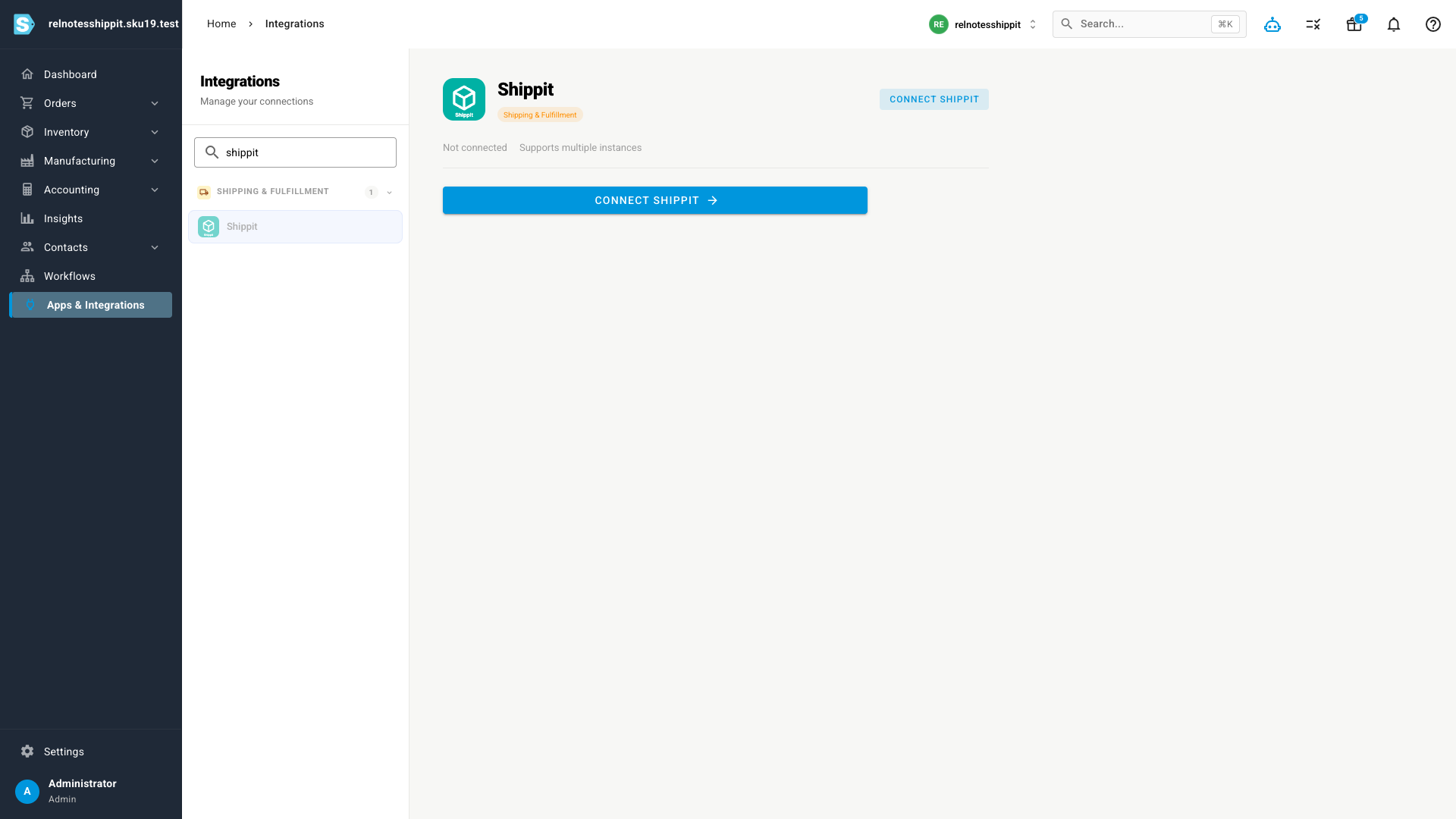 Shippit in the SKU.io Apps & Integrations catalog, ready to connect