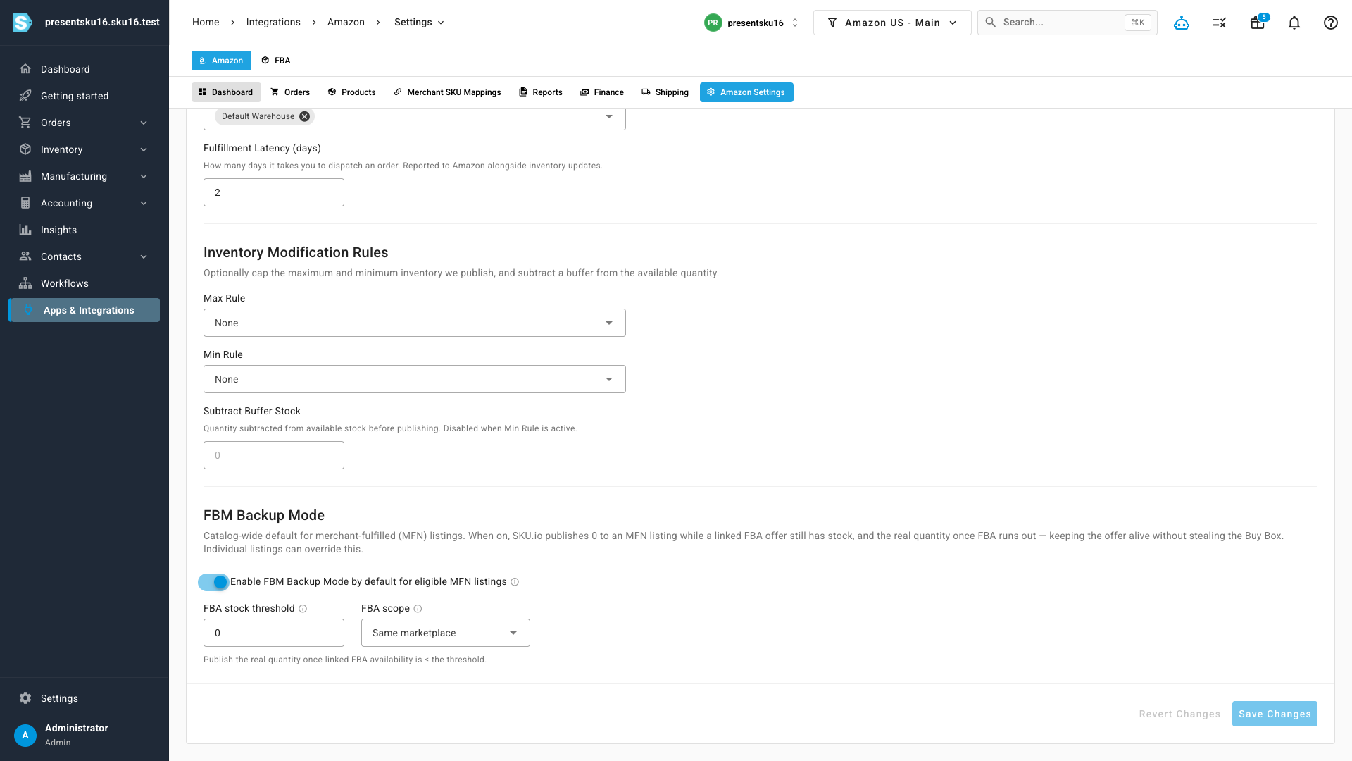 Catalog-wide FBM Backup Mode default in Amazon settings