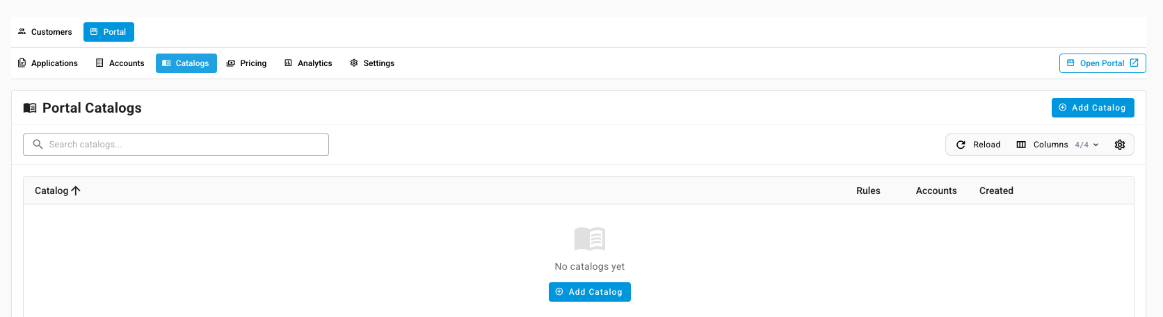 The Portal Catalogs list
