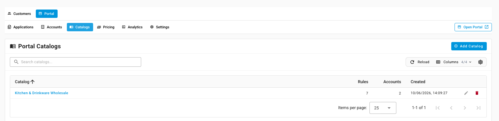 The Portal Catalogs list