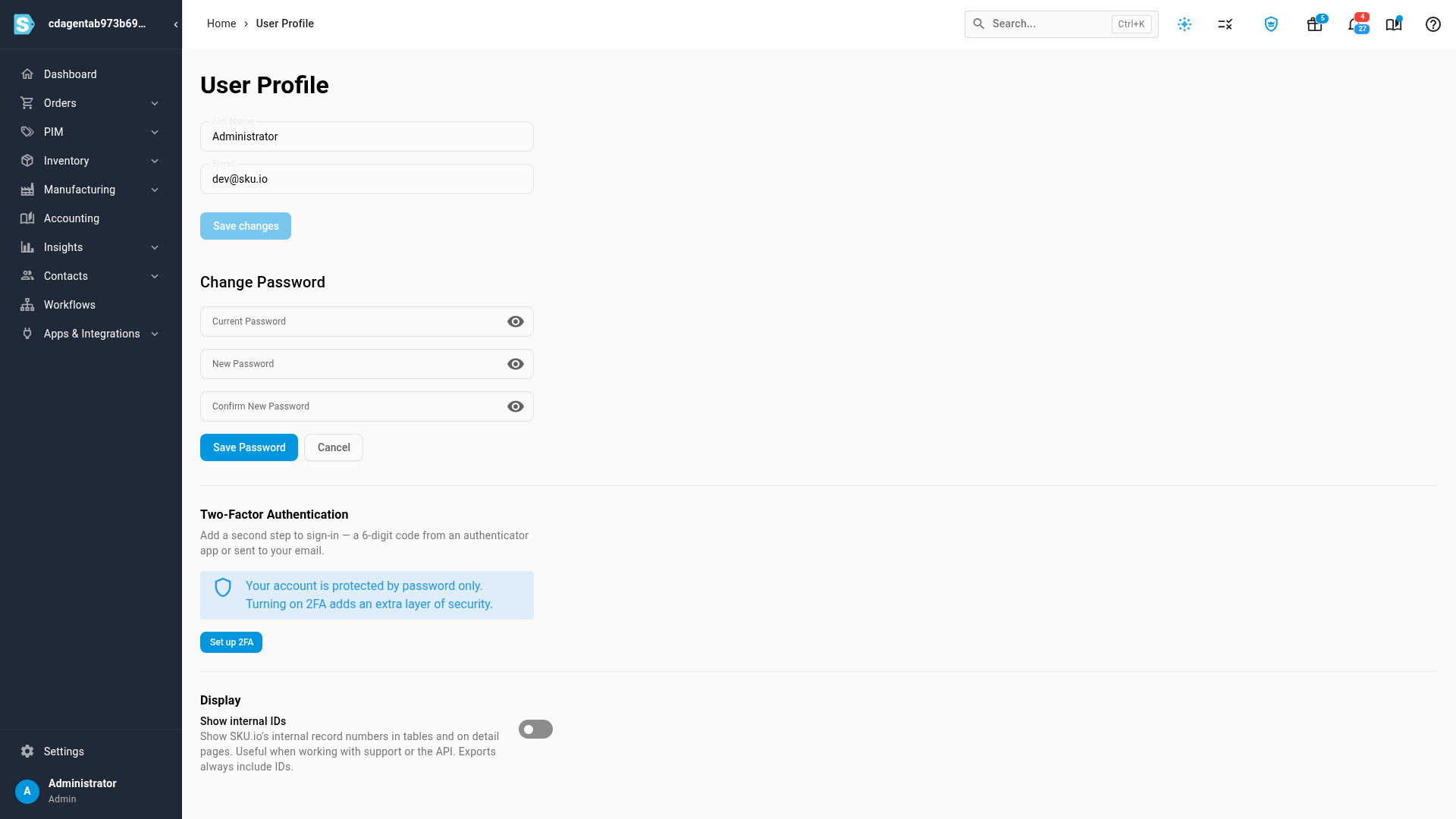 The Change Password fields