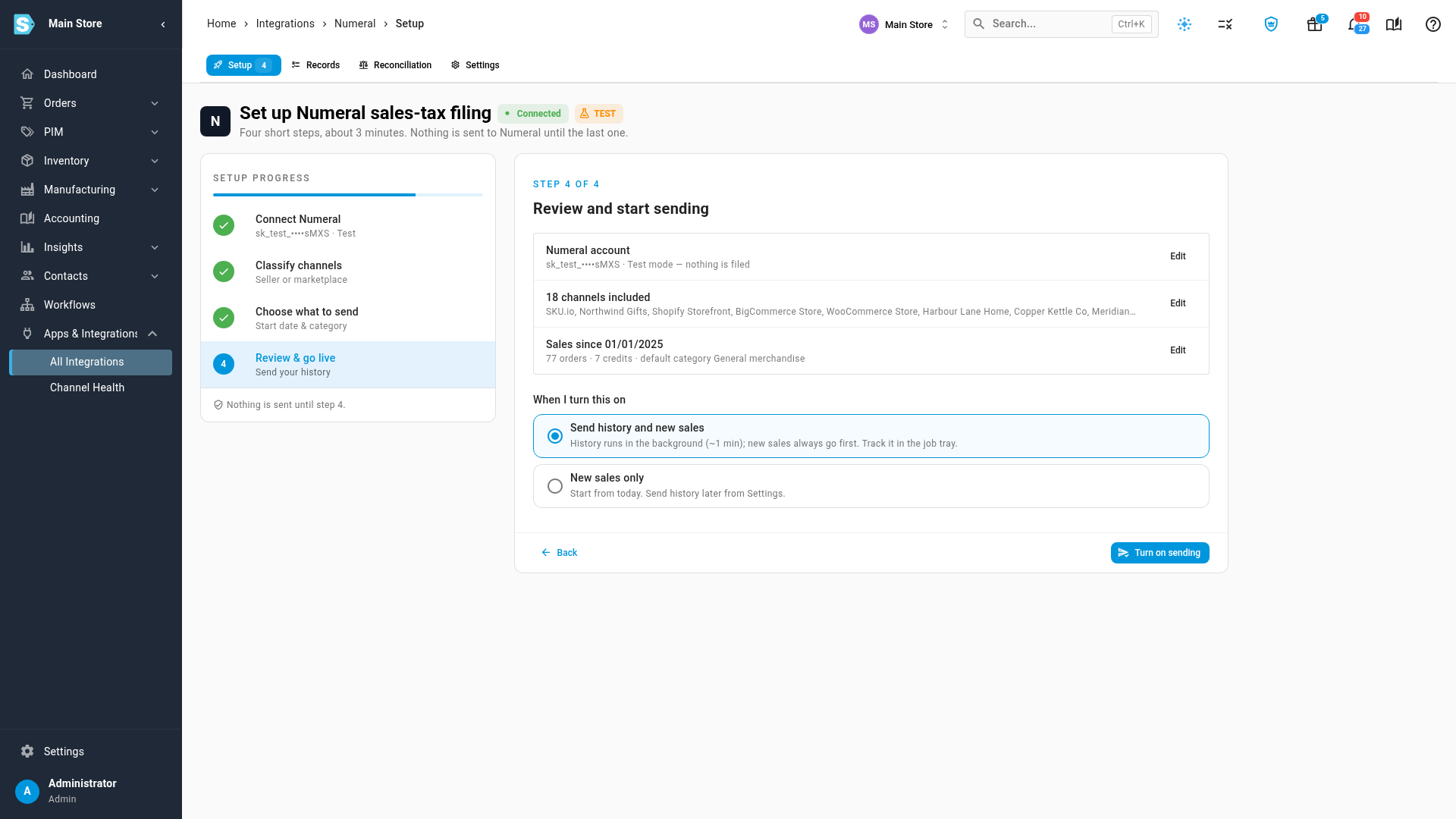 Step 3: the start date and the default tax categories