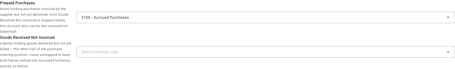 The purchase clearing account mappings