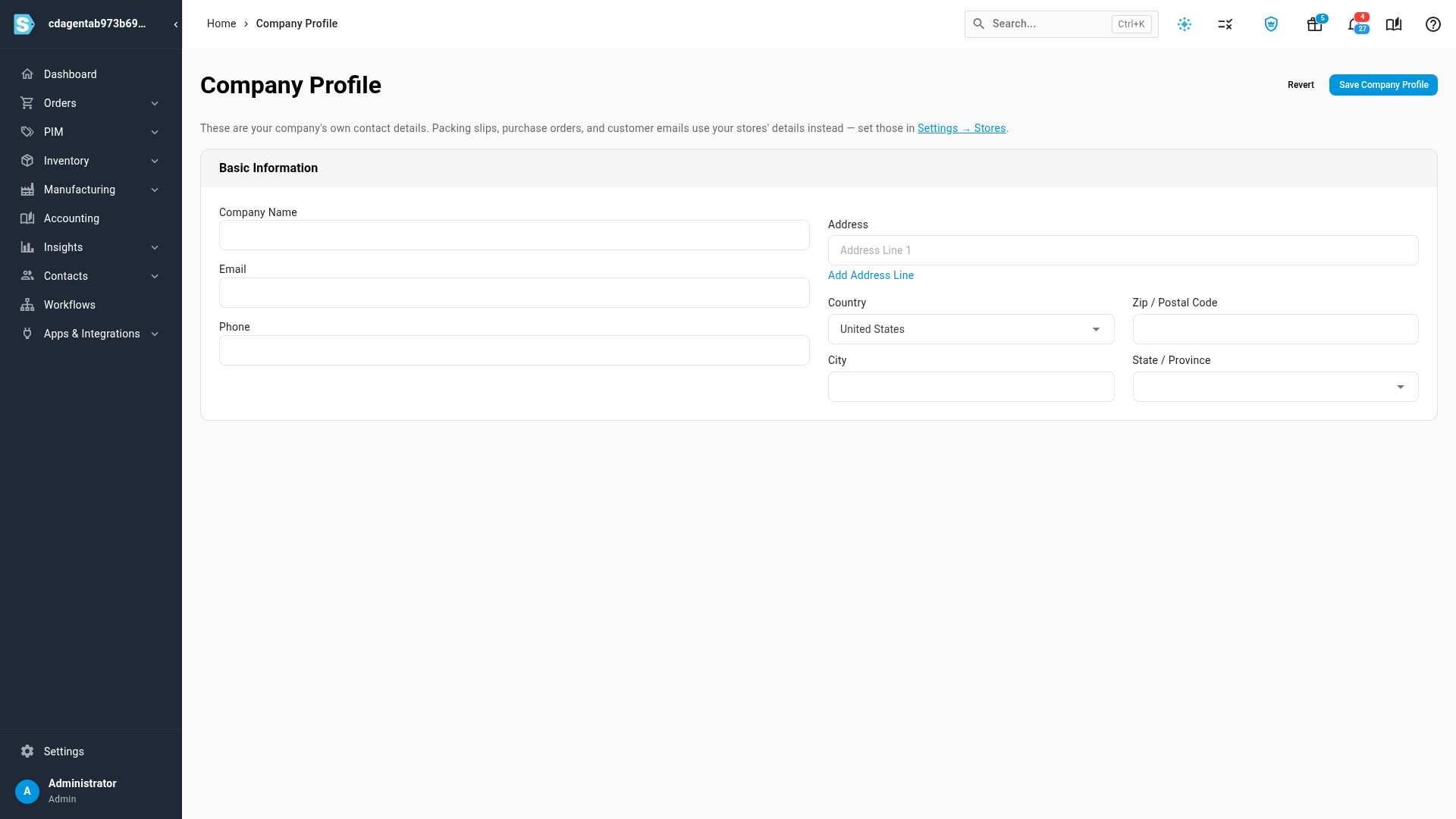 The Company Profile page