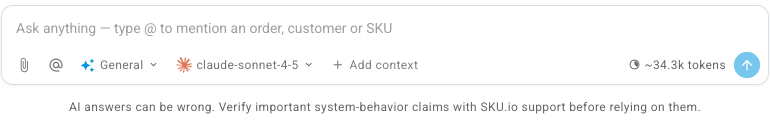 The message box with the attach and mention buttons, the topic picker, the model picker, and Add context