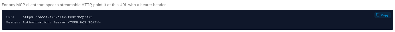 The Other (Raw) tab showing the MCP URL and the Authorization header