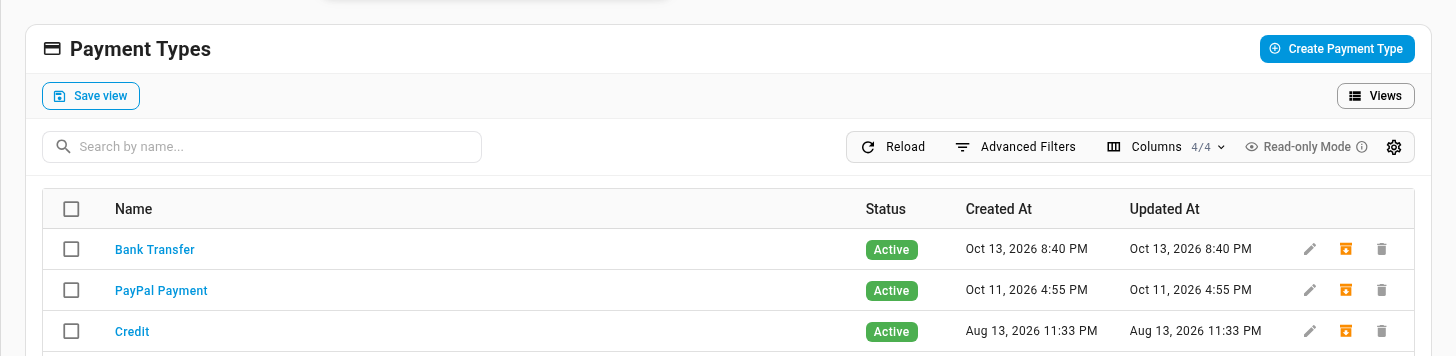 A new Bank Transfer payment type in the list