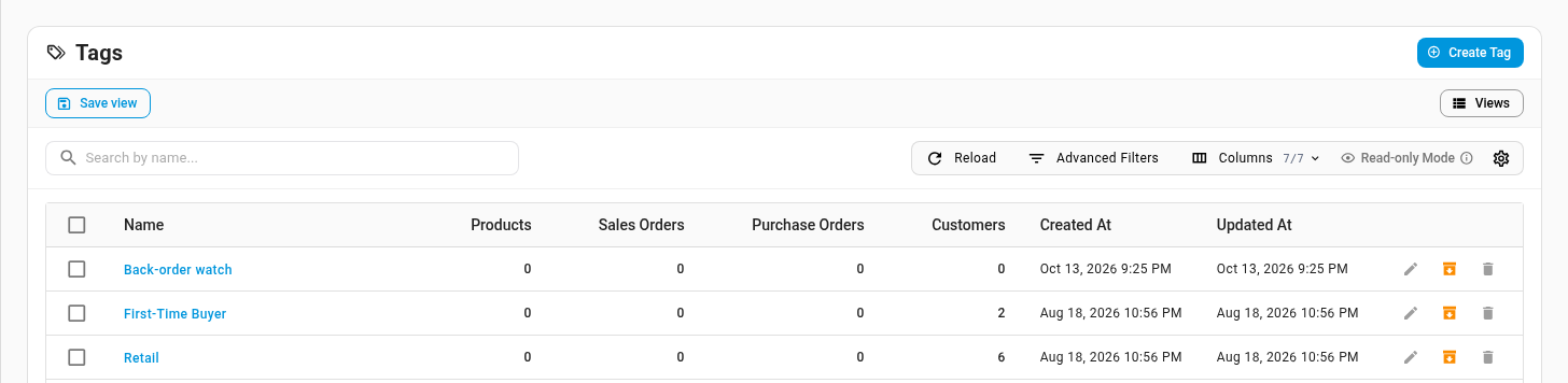 The new Back-order watch tag at the top of the list