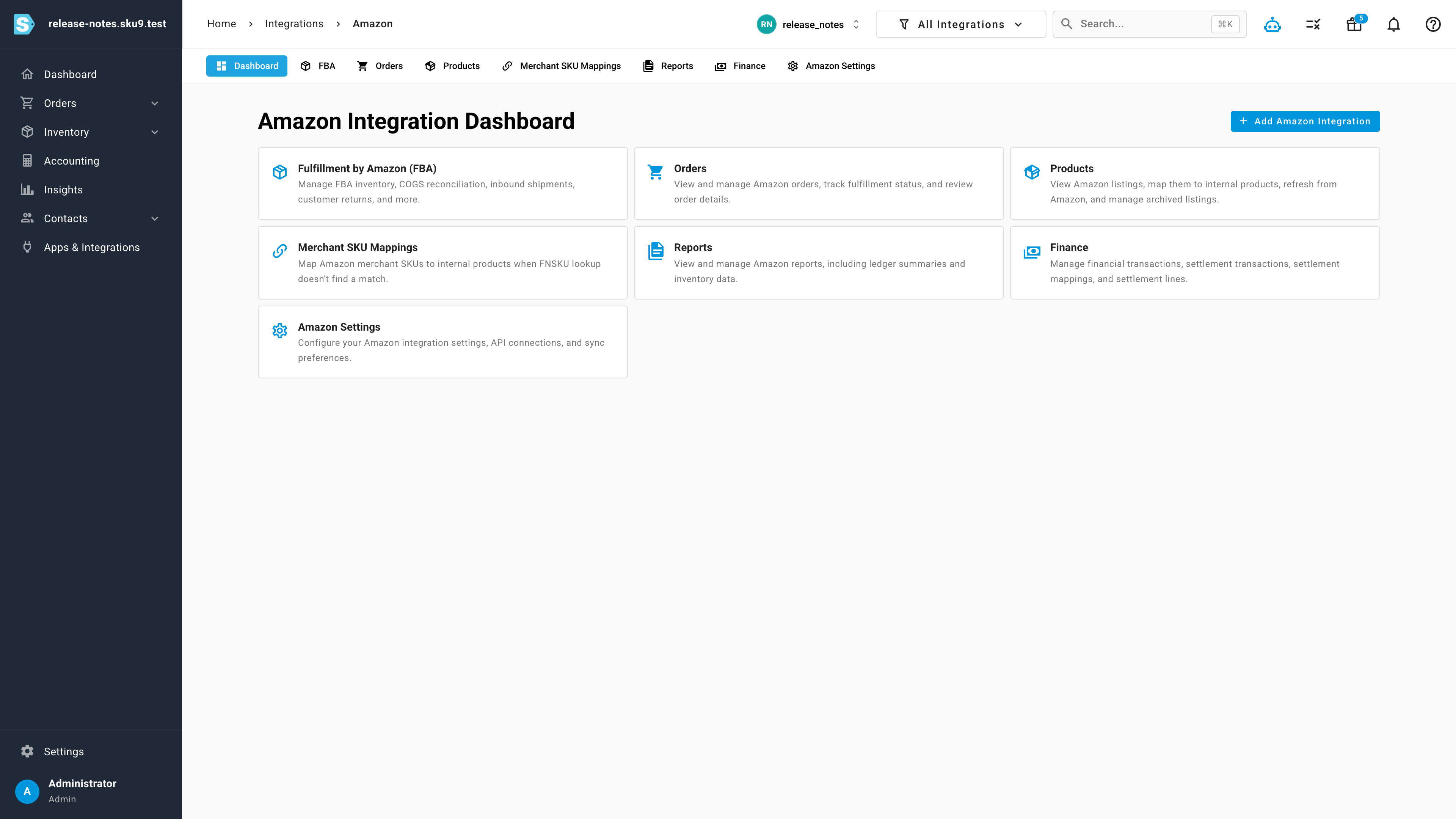 The redesigned Amazon integration dashboard