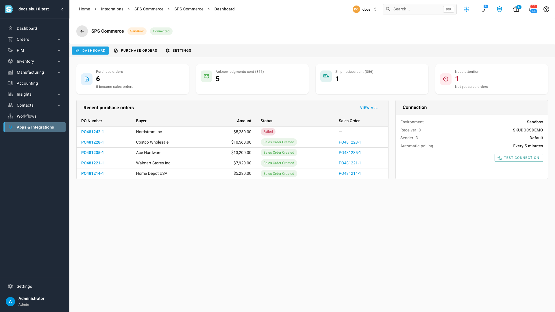 The SPS Commerce dashboard