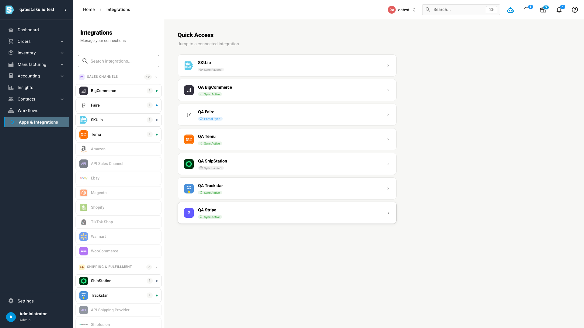 The integrations dashboard distinguishing Sync Active, Partial Sync, and Sync Paused connections