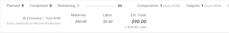 The cost summary on a draft decoration order