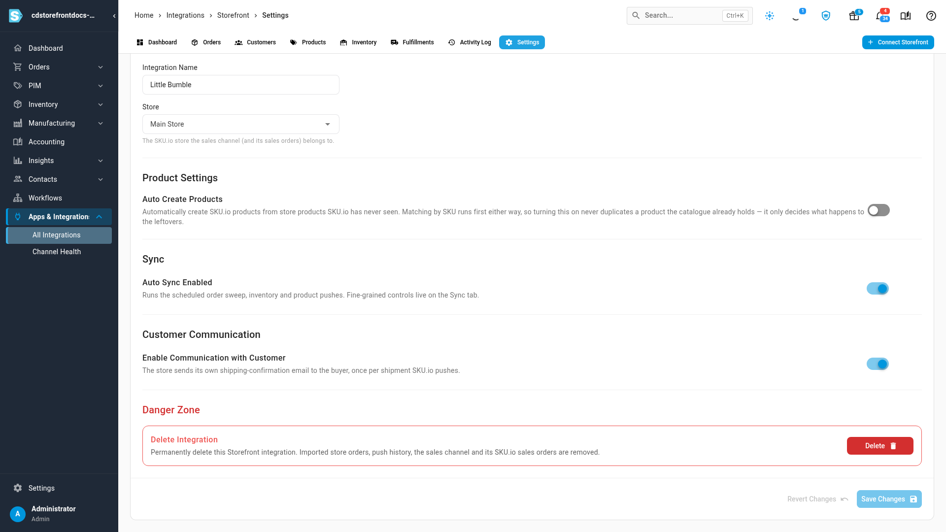 The Danger Zone on the General settings tab