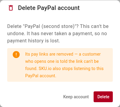 The Delete PayPal account confirmation