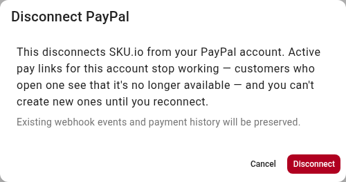 The Disconnect PayPal dialog