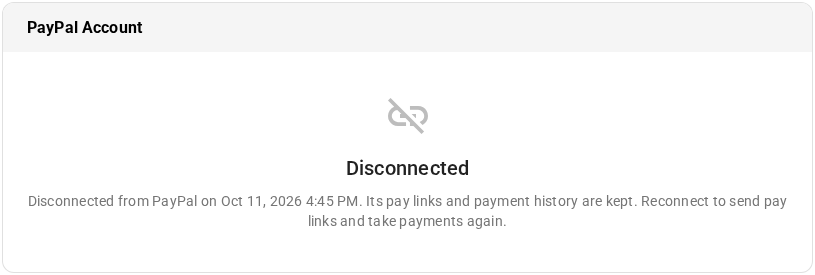 The Account tab of a disconnected account, showing Disconnected and the date it was disconnected