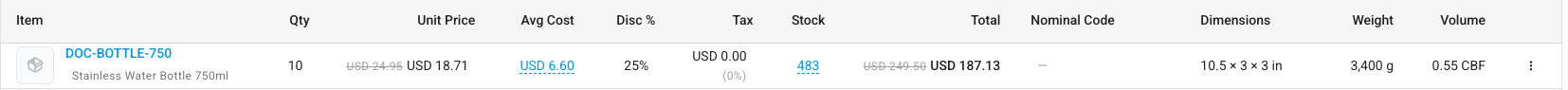 A quote line with a 25% discount in the Disc % column