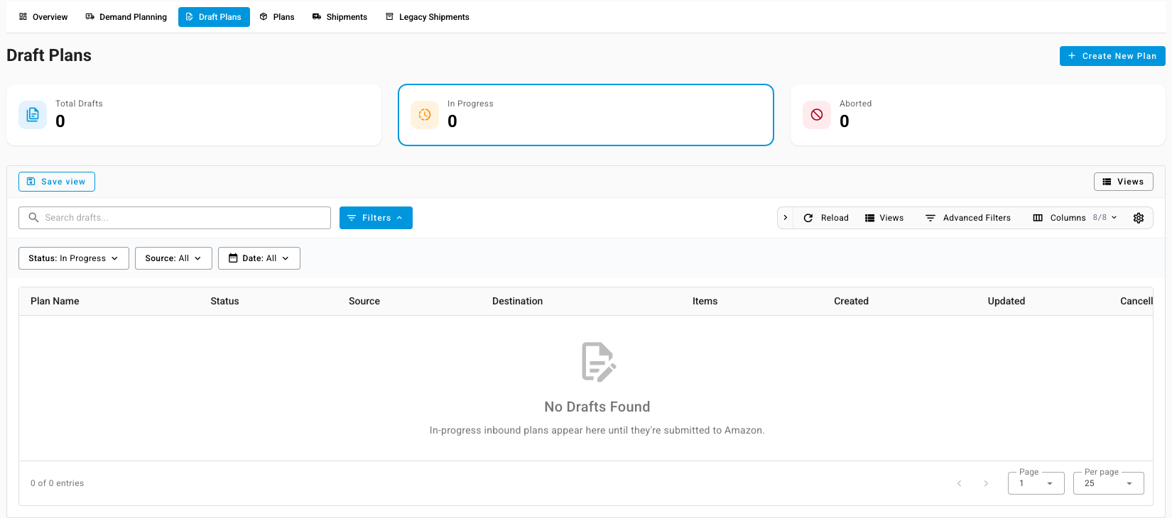 The Draft Plans tab