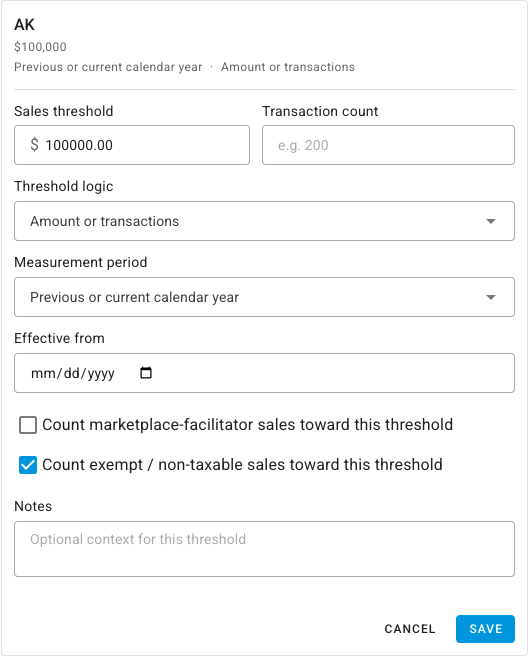 Editing a state's threshold