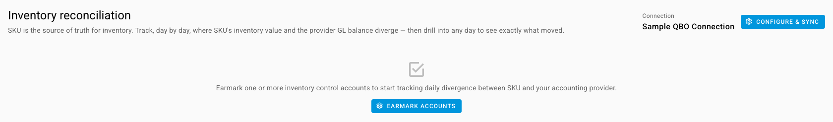 Inventory reconciliation before any accounts are earmarked