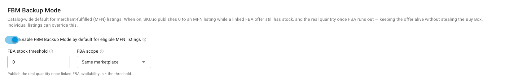FBM Backup Mode on the Inventory Sync tab