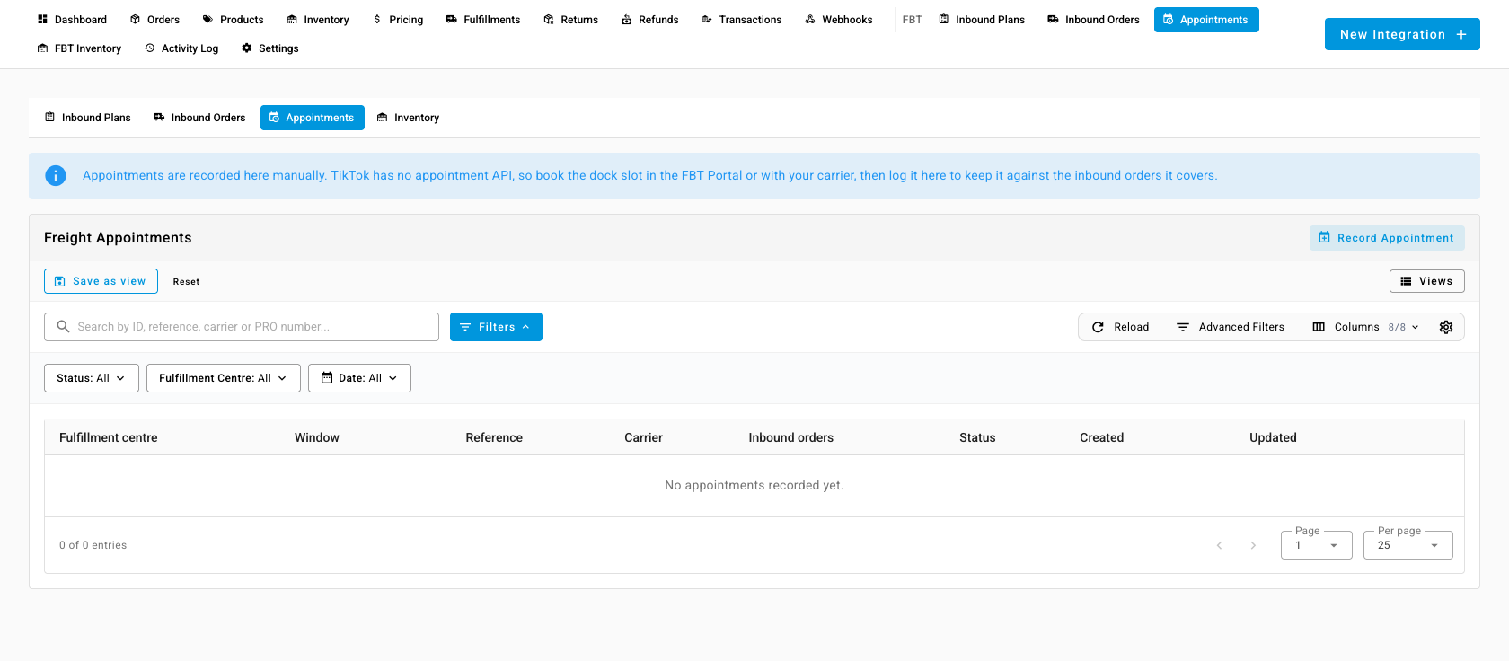 The Appointments tab