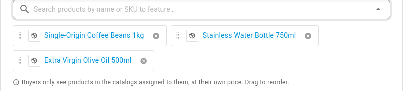 Three featured products added on the Appearance tab