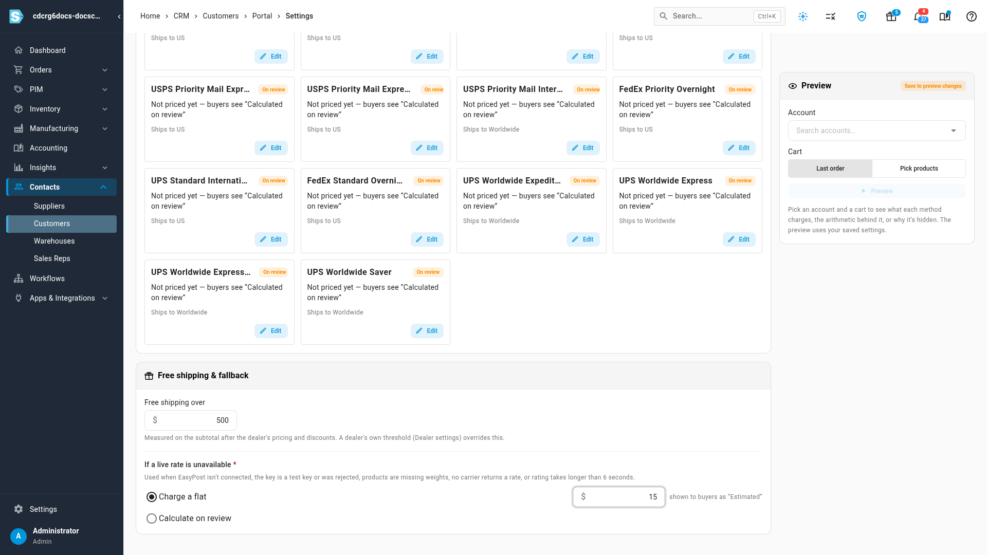 Free shipping threshold and fallback rate