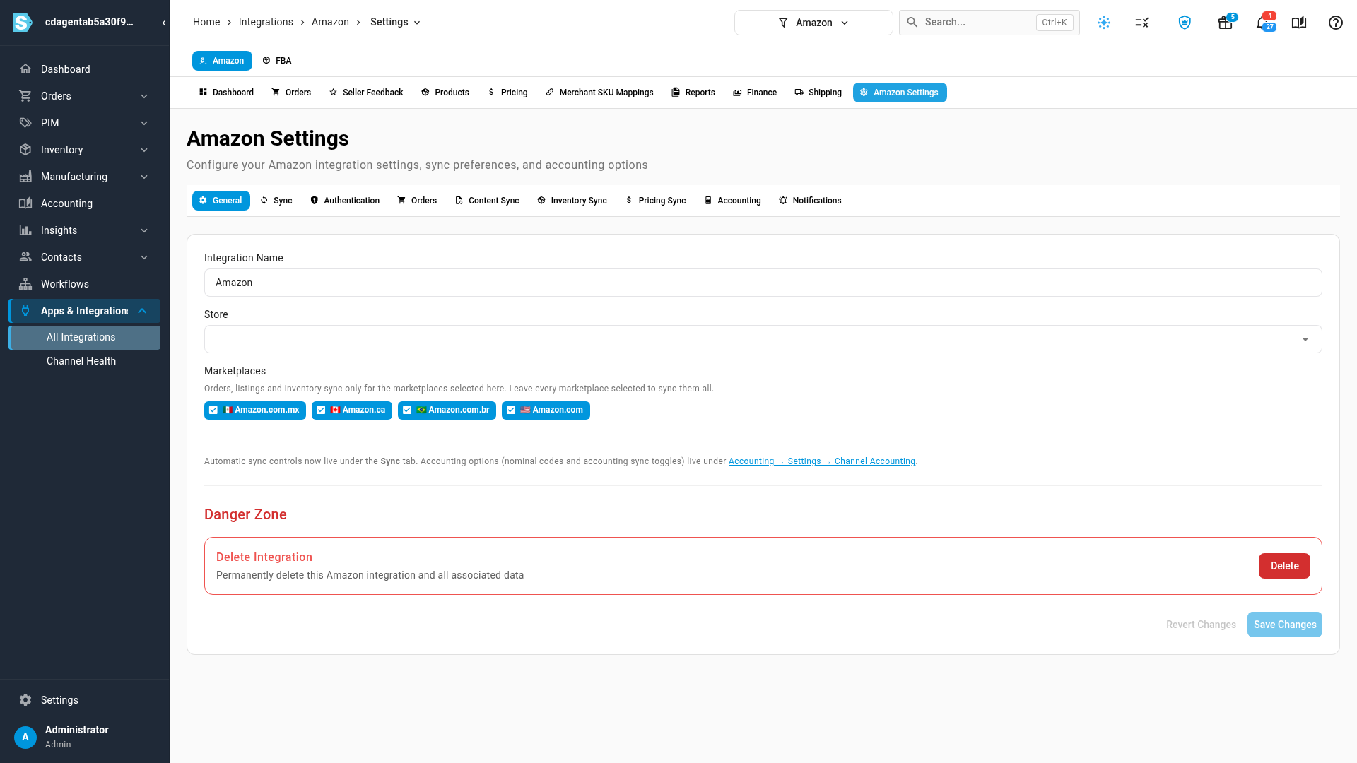 The General tab of Amazon Settings