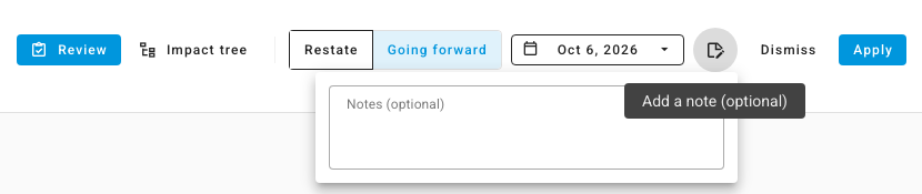 Going forward chosen, with the date and the optional note