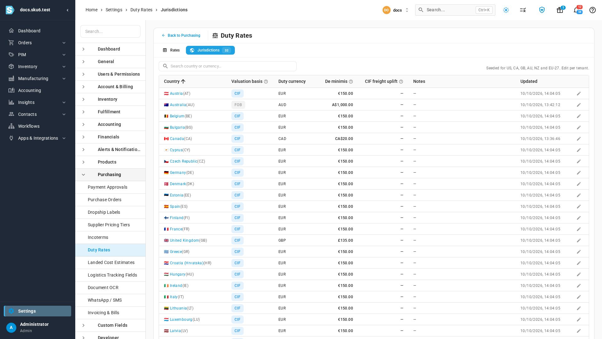 The Jurisdictions tab