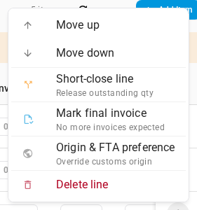 The line menu, with Origin & FTA preference