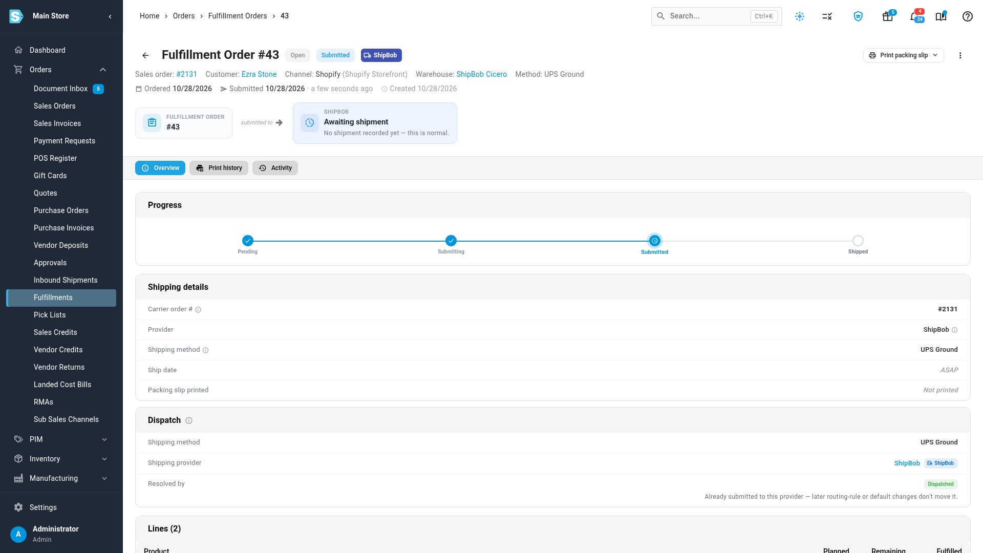 A linked fulfillment order