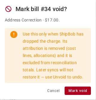 The Mark bill void confirmation with its warning